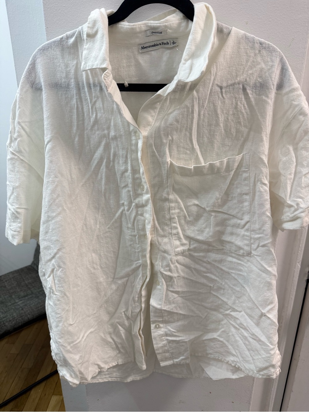 Abercrombie & Fitch Cream Oversized Linen Button-Up